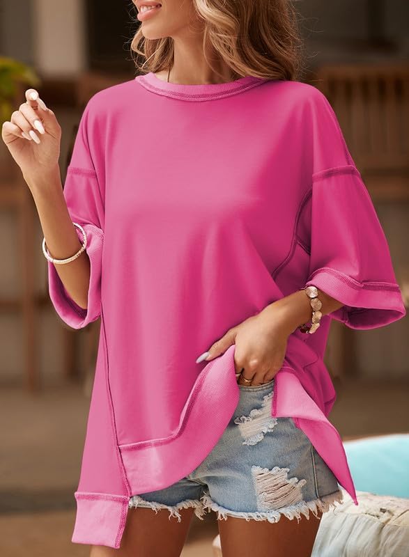 SHEWIN Women's Fashion Oversized T Shirts Casual 3/4 Sleeve Crewneck Summer Tops Tees - Image 5