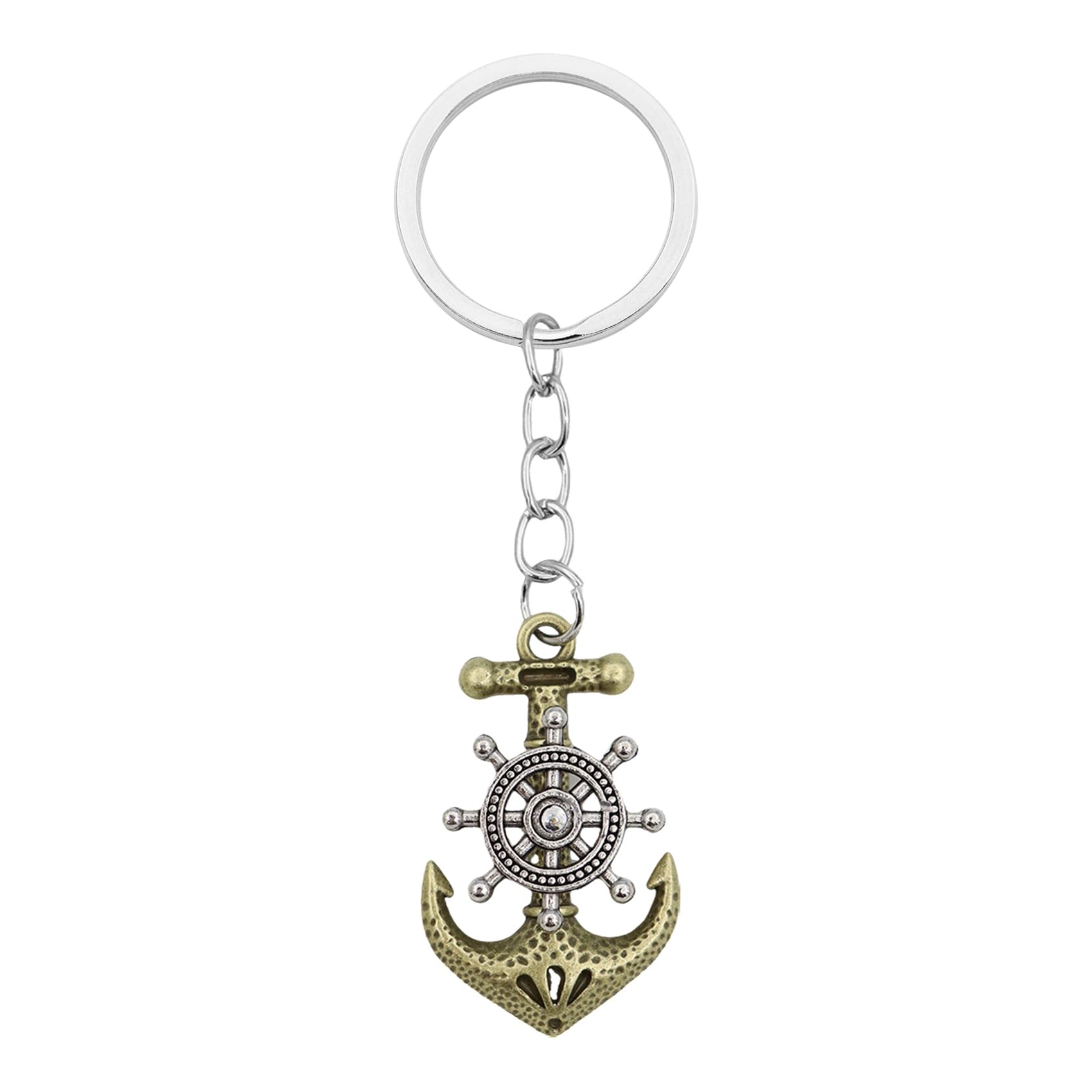Elechobby Vintage Anchor Ship Wheel Keychain Rotating Nautical Keyring,Boat Rudder Anchor Pendant,Marine Accessories