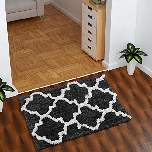 AEROHAVEN™ Glorious Super Soft Microfiber Abstract Moroccan Designer Anti Slip Bathmat (Grey, 50 cm x 80 cm)