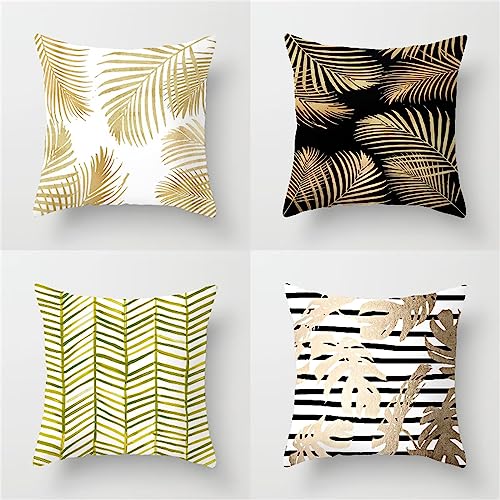 Amarillo Fundas Cojines Sofa 4 Piezas Doble Cara Hoja Funda Cojin Plaza Suave Cojines Decorativos con Cremallera Oculta Cojines Exterior Impermeable para Hogar Cama Funda Almohada 80x80cm JF-8924