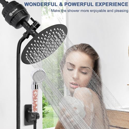 Image of Filter Shower Head, High Pressure 8 Inch Rainfull with Filter Combo for Hard Water, Remove Chlorine Fluoride and Harmful Substances- 1 Replaceable Filter Cartridge (Round, Matte Black)
