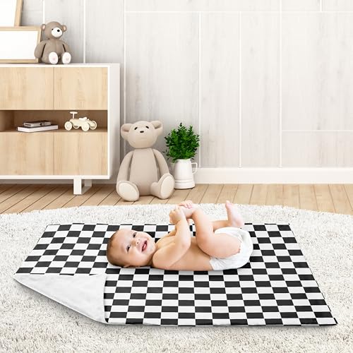 Image of Sweet Jojo Designs Soft Baby Blanket (Black /White Gingham Checkered Plaid) for Boys /Girls, Infant, Newborns, Toddler 30x36in - Stroller Swaddle Security Receiving Blankets Minky (Vintage Checkerboard)