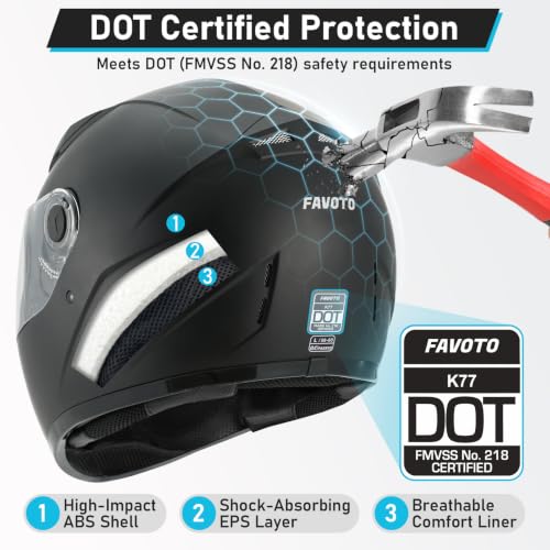 Image of Favoto Full Face Motorcycle Helmet DOT Approved for Men Women, Black, L