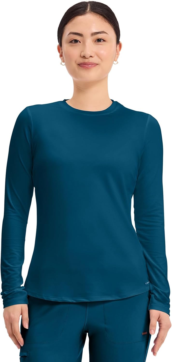 Cherokee CK773 Women's Long Sleeve Underscrub Knit Tee - Crew Neck Layering Top for Nurses & Scrubs
