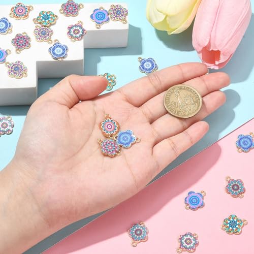 Stiesy 30Pcs Enamel Flower Connector Charms Colourful Printed Floral Links Charms Bulk for Jewellery Making DIY Bracelet Crafts - Image 3