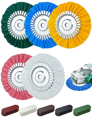 Image of 10PCS 8 inch Airway Buffing Wheel Kit, 16-Ply Aluminum Wheel Polish Kit in 5 /8 inch Arbor, Polishing Compound and Aluminum Metal Polishing Wheel Kit for Angle Grinder, Metal Buffing Wheel Kit