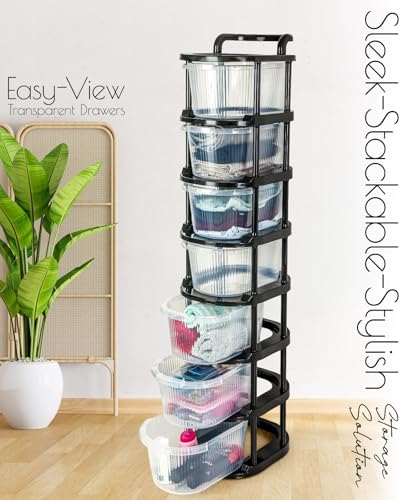 Image of SR 7 Layer Plastic Storage Drawer with Wheels | stackable storage cabinet for Bedroom, Office, Home | Utility storage drawer Organiser for Cosmetics, Kitchen,Toys | multipurpose home storage Organizer