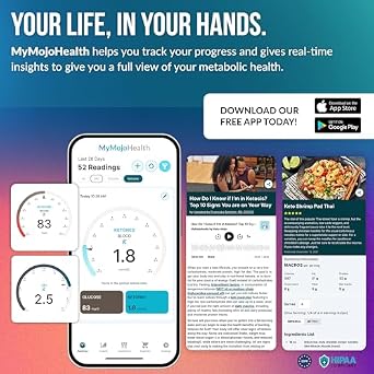 مجموعة اختبار الجلوكوز والكيتون Keto-Mojo GK+ مع 140 شريط اختبار ومقياس بلوتوث متقدم مع تطبيق مجاني لحرق الدهون في الحالة الكيتونية والصيام ودعم التمثيل الغذائي، تتضمن 70 شريط جلوكوز + 70 شريط كيتون