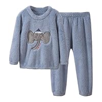 Boys Fleece Flannel Pyjamas Set Cute Elephant Print PJs Crewneck Top with Trousers Thick Fuzzy Fluffy L𝐨ungwear Warm Winter Indoor Clothes for Girls