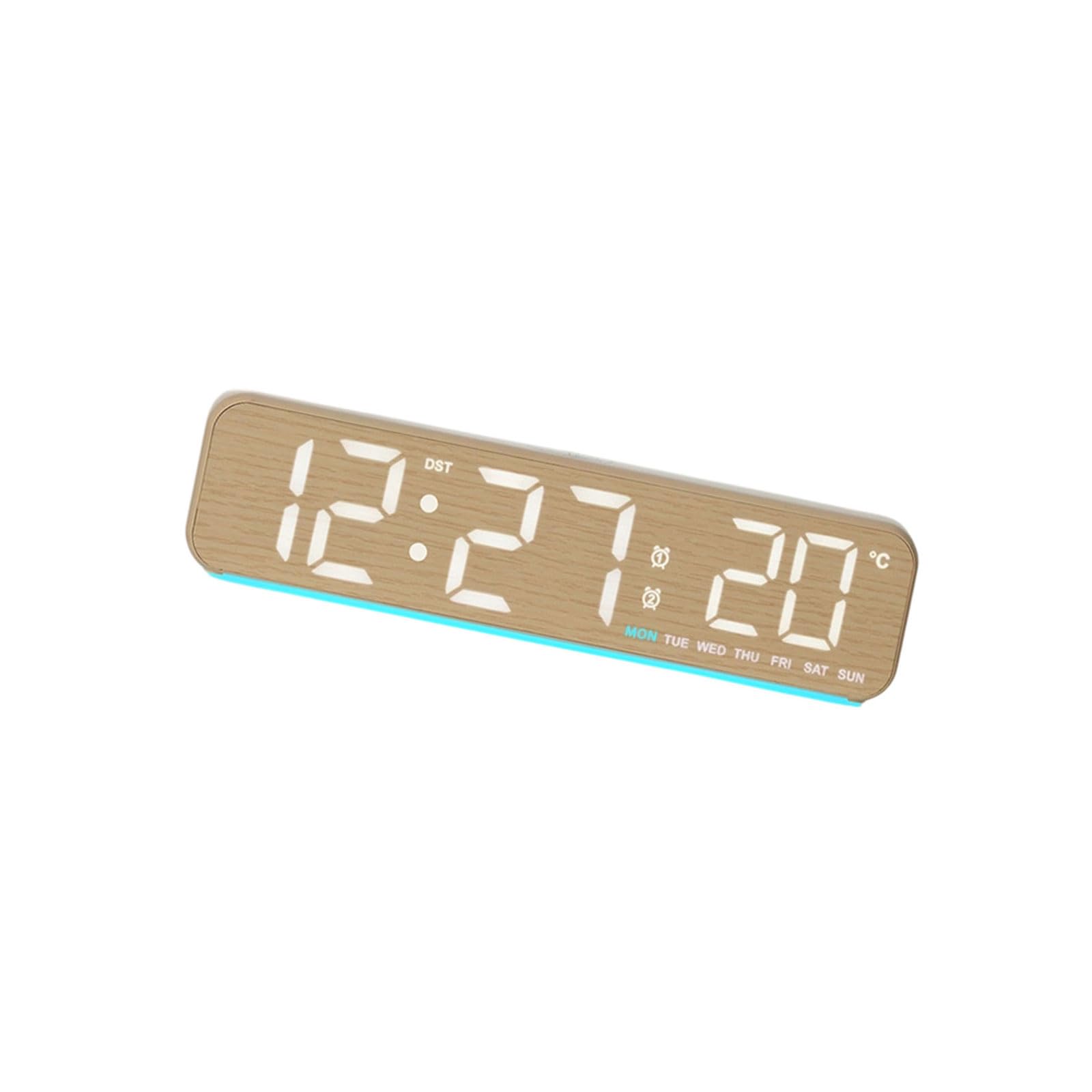 NRVTRE Wood Grains Digital Alarm Clock with Large LED Display Brightness Ambients Lighting Temperature Display LED Clock