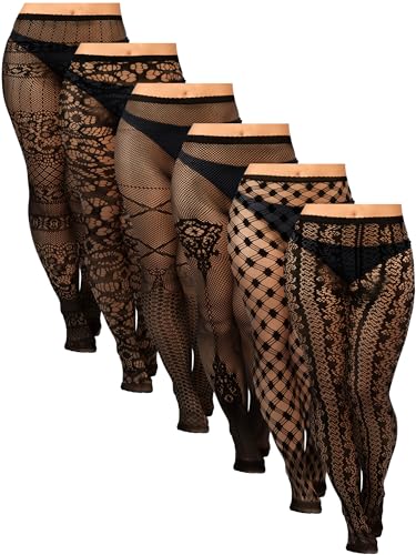 Image of Jadive 6 Pairs Women Plus Size Suspender Tights Fishnet Thigh High Stockings Garter Belt Lingerie Pantyhose