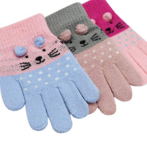 RARITYUS 2 or 3 Pairs Kids Cute Cat Warm Gloves Winter Knitted Mittens for Boys Girls Toddler 0-15 Years old4