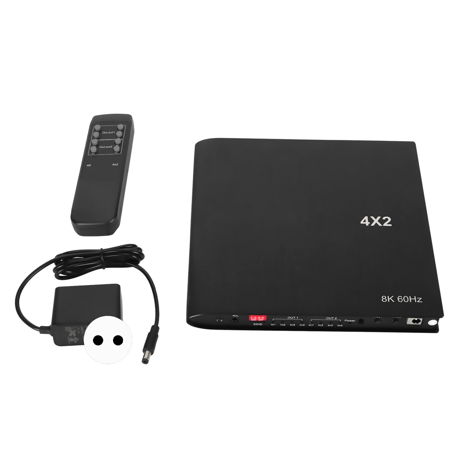 Switch HDMI, Commutatore HDMI 4 in 2 Out 8K 60Hz con Telecomando, SPDIF + Uscita Audio da 3,5 Mm Selettore Video Supporta HDCP 2.2 e 1.4 per Lettori DVD, PC, Monitor (Spina