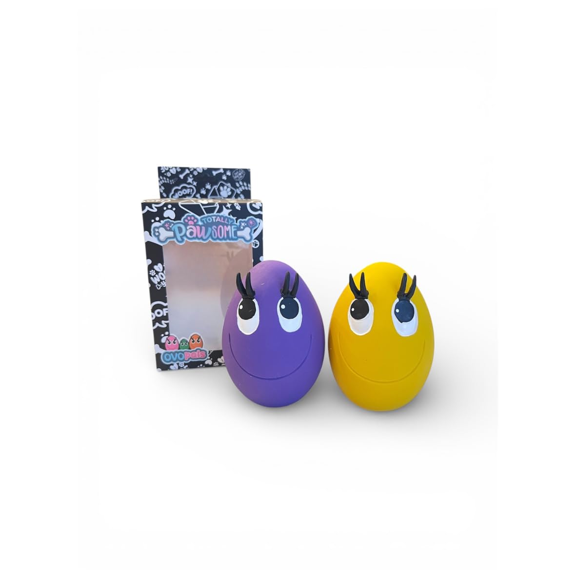 Totally Pawsome OVO Eggs Medium - Yellow & Purple 2-Egg Set Rubber Dog Toy for Dogs & Puppies
