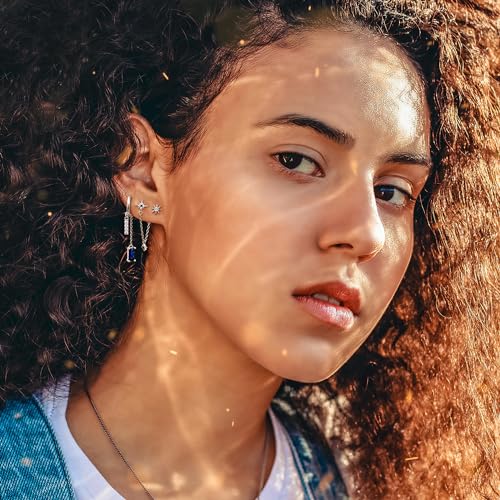 FIBO STEEL Sterling Silver Earring Sets for Multiple Piercing 14K Gold Plated Dainty Earrings for Women Hypoallergenic Huggie Hoop Drop Dangle Stud Earrings Cartilage Earring Set3