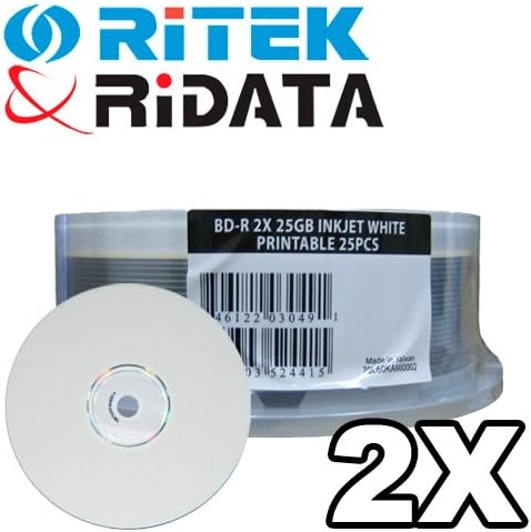 Ritek (Ridata) 2X Blu-Ray Disc White Ink Jet 25 Per Spindle