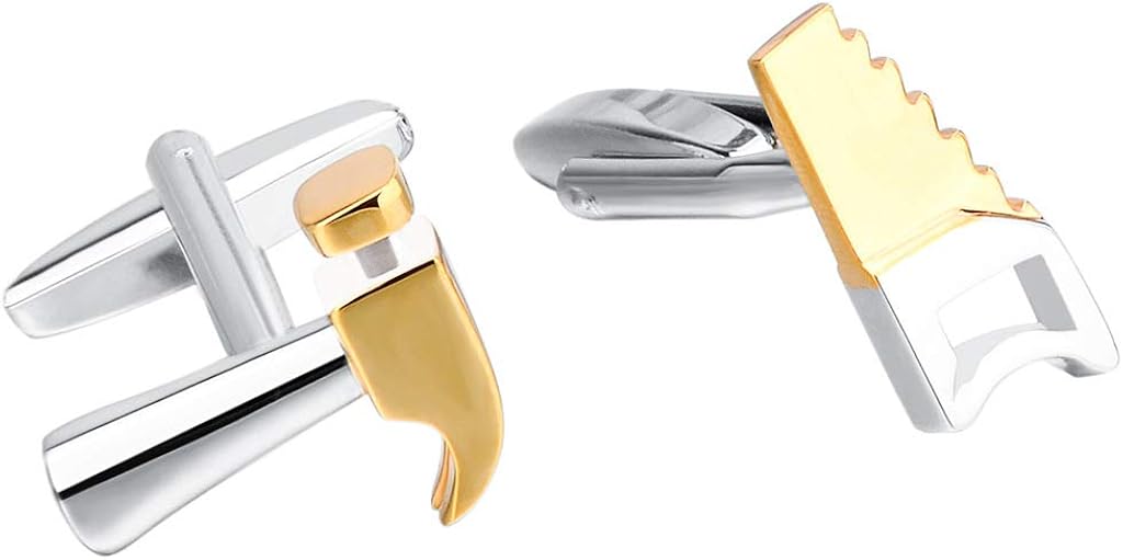 Hammer and Saw Tools Handyman Carpenters Gold Cufflinks, Silver, Small - Image 3