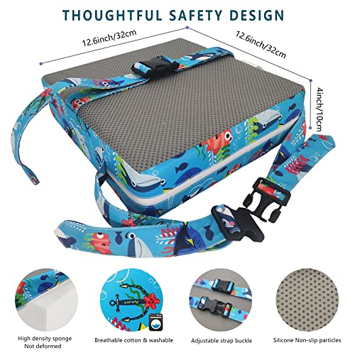 Toddler Booster Seat For Dining Table,4 Inches Washable Double Safer Straps Non-Slip Bottom Booster Seat For Kids, Portable Travel High Density Sponge Detachable Increasing Cushion For Child #TOP1