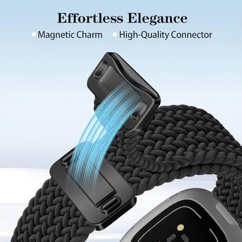 Image of HSWAI Magnetic Braided Compatible with Fitbit Versa 4 Bands for Women /Versa 3 /Sense /Sense 2 Bands, Soft Stretchy Sport Strap Woven Loop Elastic Nylon Wristbands Men