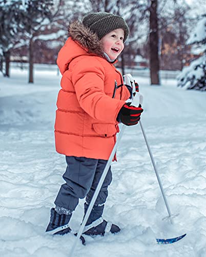 Andorra Boys Snowboard Gloves 2-Tone Geometric Cotton Kids Snow Gloves,Black W/ Red Trim,S(4-6 Years) #TOP4