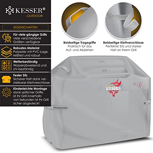 KESSER® Grillabdeckung Wetterfest, Grill Abdeckhaube Gasgrill, Grillhaube Schutzhülle für Weber, Enders, Char Broil, 600D Oxford Gewebe, wasserdicht, UV-beständig, reißfest, 147x61x122cm, Grau 2