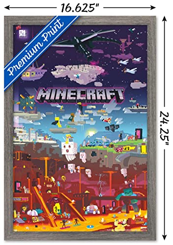 Poster mural Minecraft World Beyond encadré bois de grange déco