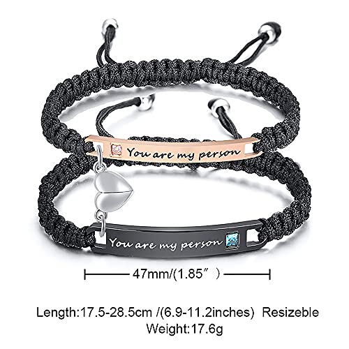 XUANPAI Personalized Matching Bracelets for Couples,Handmade Long Distance Bracelets with Cubic Zirconia,Custom Adjustable Bracelets for Women Men,Valentine's Day Gift - Image 3