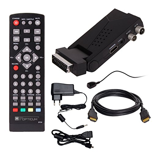 Set DVB-T T2 de Opticum HD AX Lion Air 2 HEVC DVB-T T2 receptor + cable HDMI con función Ethernet y conectores dorados (Full HD, HEVC H.265, HDTV, HDMI, SCART, USB 2.0 DVBT DVBT2 DVB-T2)