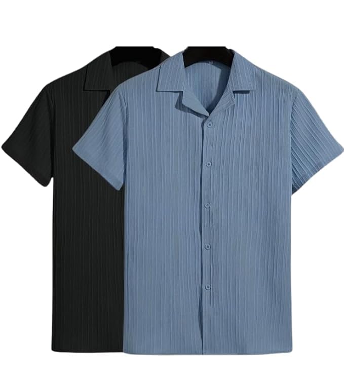 Image of Men's Textured Short Sleeve Button Down Shirt, Collared Pack of 2