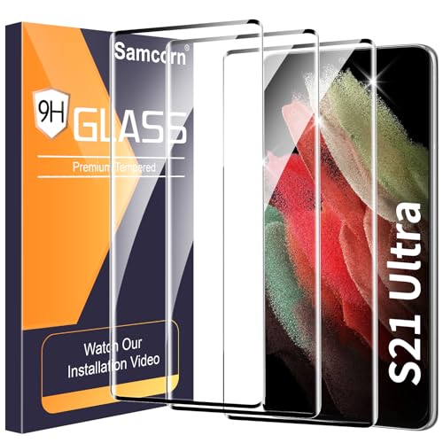 3 Pack Galaxy S21 Ultra Screen Protector HD Clear Tempered Glass Fingerprint Unlock 3D Curved Scratch Resistant No Bubble for Samsung Galaxy S21 Ultra 5G Glass Screen Protector