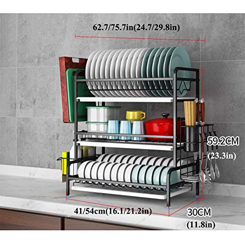 Geschirrkorb für Theke, 3-stufiger Edelstahl-Geschirrtrockner mit Utensilienhalter, Schneidebretthalter und Geschirrablauf Silber 41 cm (16 Zoll)