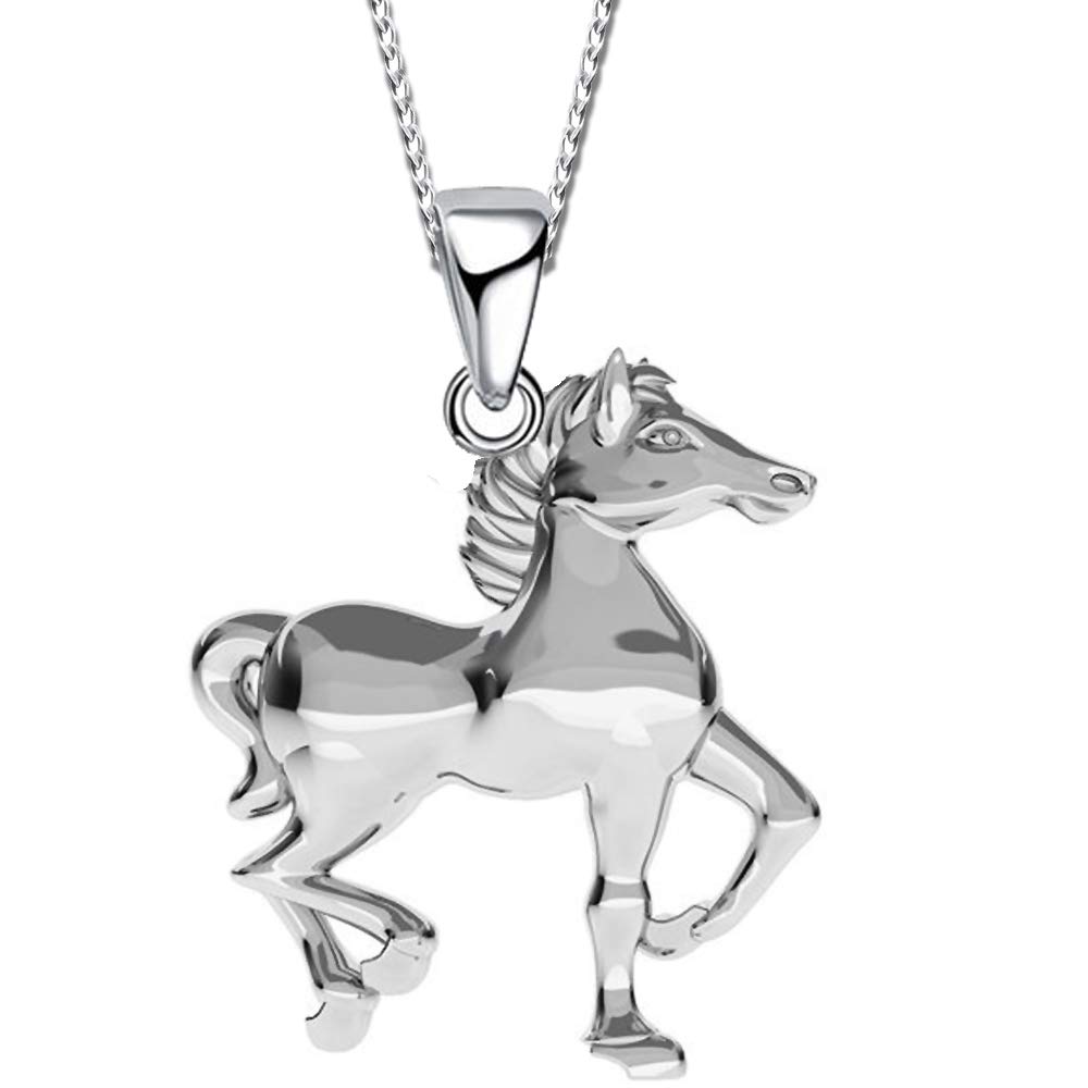 Kinder Mädchen Schmuckset 925 Sterling Silber Pferde Kette Ohrringe Set K499o+K500o 40cm