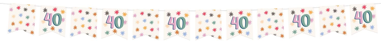 Folat 26882 Decoration White with Colourful Star Flag Banner 40-Starburst 6 Metres Cheerful and Colourful for Children and Adults Birthday, Multicoloured