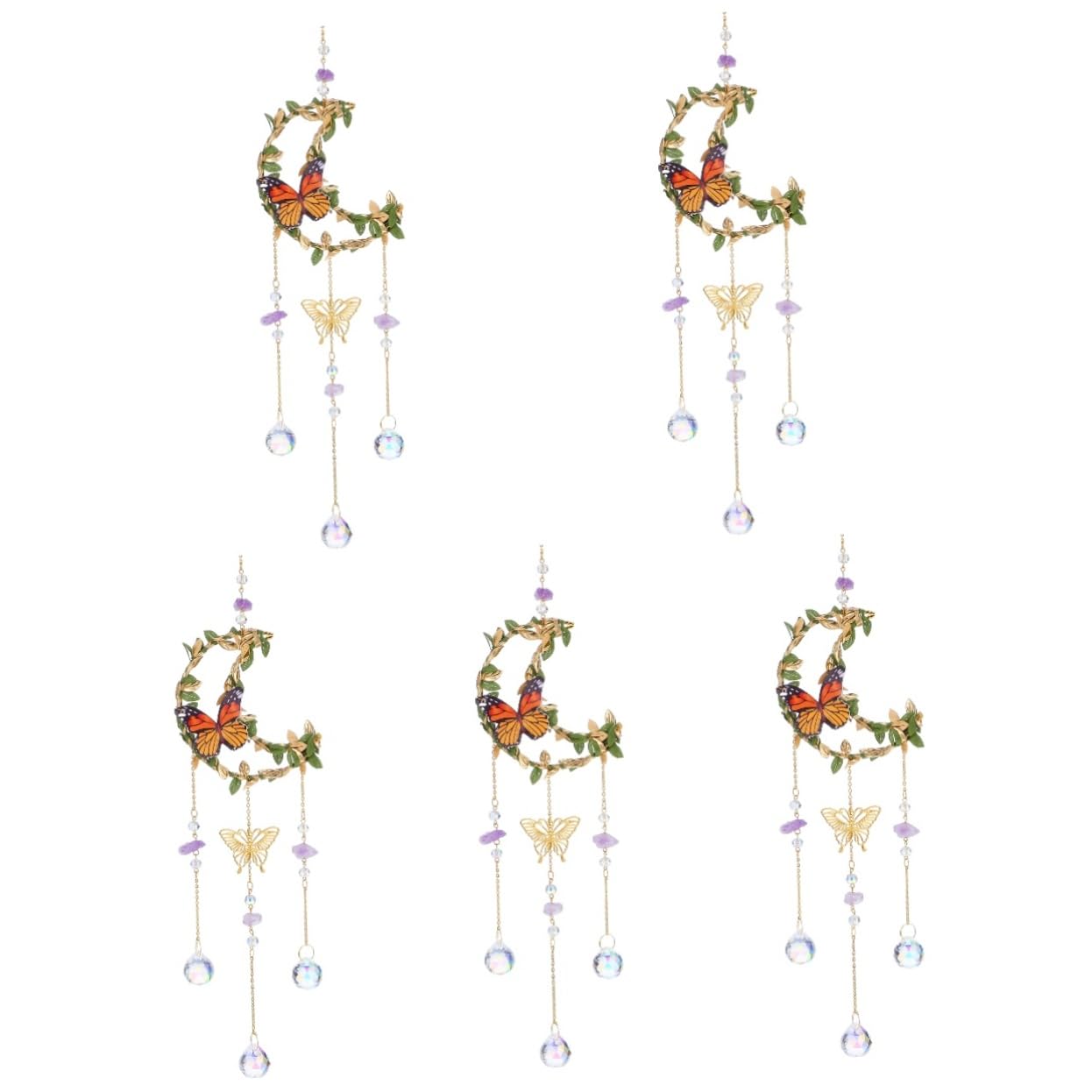 Zerodeko 5stücke Fensterdeko Hängend Kristall Hängedeko Mit Mond Und Blättern Eleganter Für Garten Balkon Und Innenräume Für Festliche Anlässe Und Besondere Dekorationen