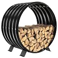 VAMFUTRE Round Metal Sheet Firewood Rack Indoor by Fireplace/Outdoor Beside Fire Pit-with Metal Legs,Rustproof,Durable & Stylish Firewood Holder (Circle, 24 Inches Diameter)