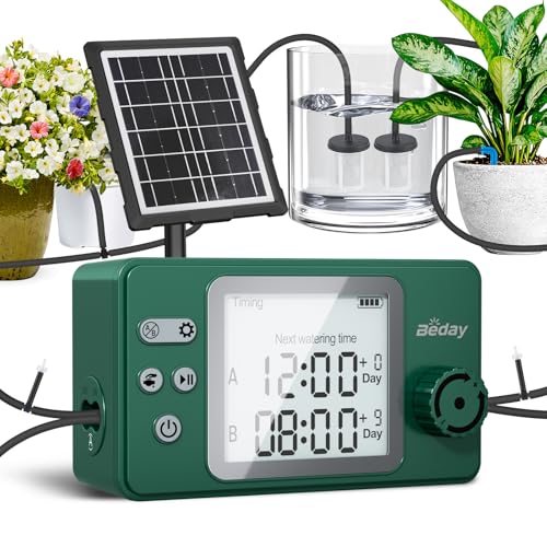 Solar Powered Dual Pump Drip Irrigation Kit for Outdoor...