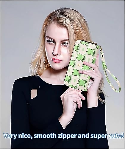 Image of Checkered Cow Print Wallet For Women Skull Goth Frog Butterfly Turtle Ladies Cluth Wristlet Wrist Strap Long Purse Zip Around Card Holder