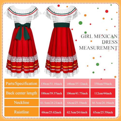 5 Pcs Mexican Fiesta Dress Kit Traditional Mexican Girl Dress with Rose Hair Clip for Cinco De Mayo Halloween3