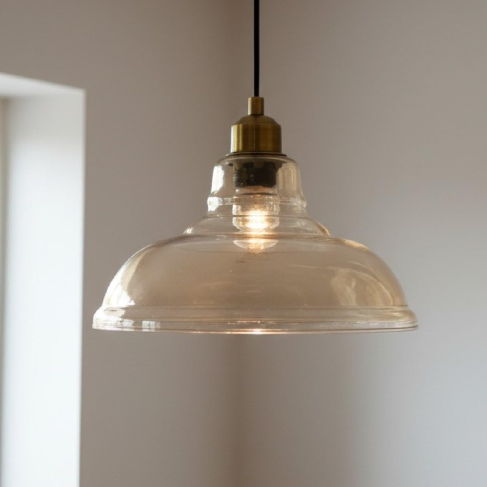 bamyum Vishi Hanging Lamp Glass, Pendant Light 27 cm, Modern Metal Kitchen Island Lights, E27 Glass Lamp Shades, Hanging Light for Living Room and Dining Room, Industrial Pendant Light