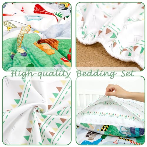 Image of 4 Piece Toddler Bedding Set, Ultra Soft and Breathable Toddler Comforter Sets for Boys Includes Quilted Comforter, Fitted Sheet, Flat Sheet and Pillowcase, Vehicles