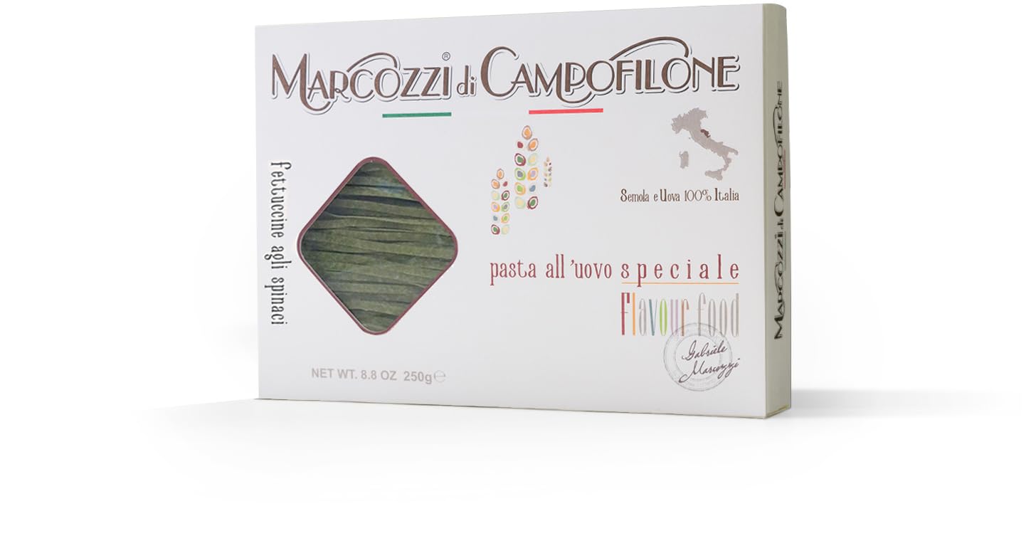 10 x 250 g - Fettuccine agli Spinaci - Pasta all’Uovo Speciale - Prodotto nelle Marche - Pacco da 250 g - Marcozzi di Campoflione