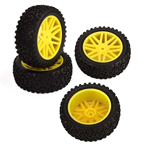 Hobbypower 2 Pcs Front +2 Pcs Rear Wheel Rims Yellow Rubber Tires for Rc 1:11 Off-Road