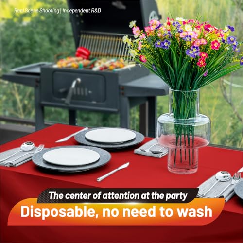 Image of Plastic Table Cloth, 410 Ft X 54 in Disposable Tablecloth Red Tablecloth Premium PEVA Plastic Table Cloth Disposable with Any Cut Sliding Cutters for Picnics, Parties, Birthdays, Festivals
