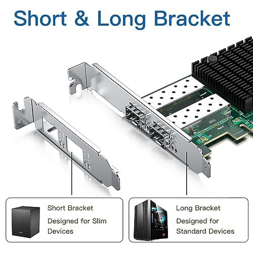 Image of H!Fiber 10Gb SFP+ PCI-E Network Card NIC, Compare to Intel X710-DA2, with Intel X710-BM2 Chip, Dual SFP+ Port, PCIe 3.0 X8, Ethernet Converged Network Adapter Support Windows Server /Linux /VMware Esxi