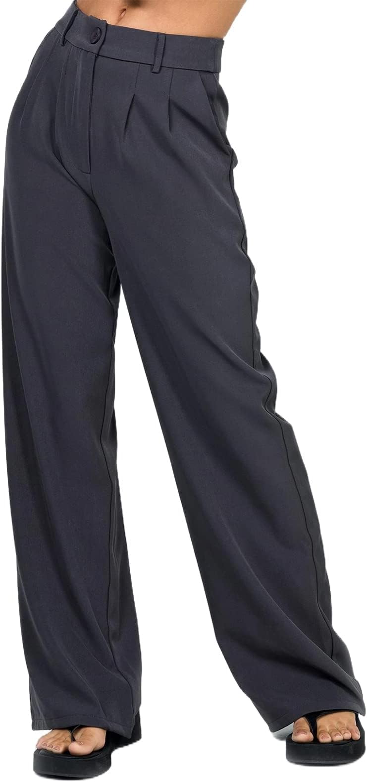 WZTYYDS Women Retro Straight Casual Suit Pants High Waist Wide-Leg Suit Pants Slimming Flowy Relaxed Trousers with Pockets
