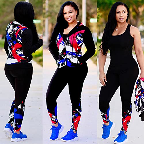 Bluewolfsea Womens Floral Tracksuit Set 2 Piece Outfits Long Sleeve Zipper Hoodie Jacket And Pants Sets Large Red #TOP4