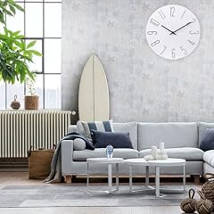 12 Inch Modern White Woodgrain Wall Clock review image