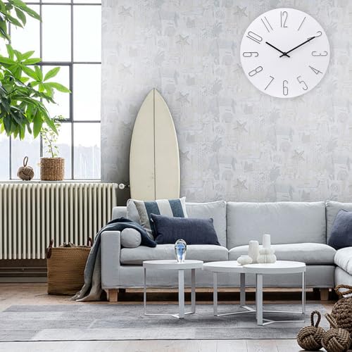 12-Inch Modern White Woodgrain Wall Clock
