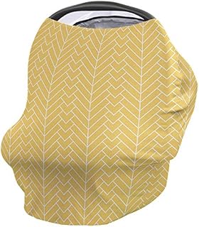 Stripes Nursing Cover Breastfeeding Scarf, Car Seat Covers for Babies Infant, Stretchy Soft Breathable Multi-Use Cover Ups 26x27.6 inches, Modern Herringbone Geometric Yellow