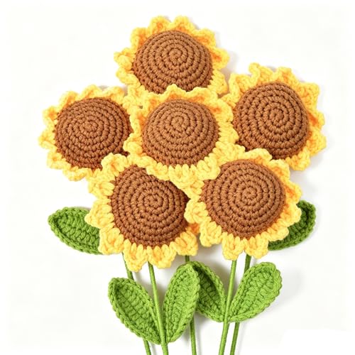 The Left Bridge Crochet Flowers 6 Pcs Crocheted Flowers Sunflower Artificial Flowers for Decoration Handmade Flowers Forever Flowers Crochet Flowers Bouquet for Home Decor Indoor